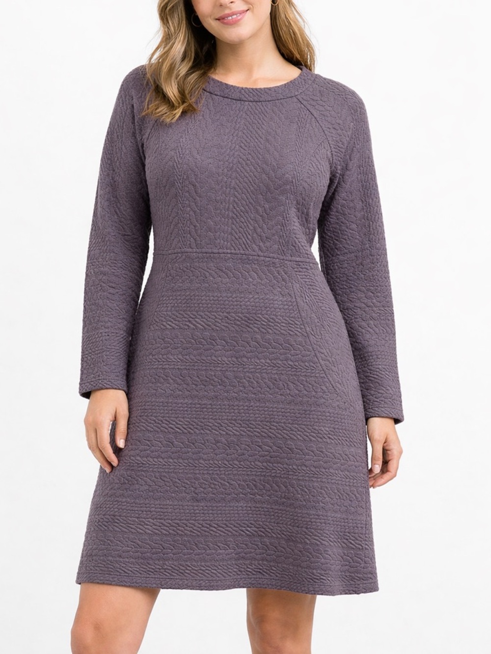 PrAna Macee Dress Gray Knit A Line Long Sleeve Textured Stretch Size L